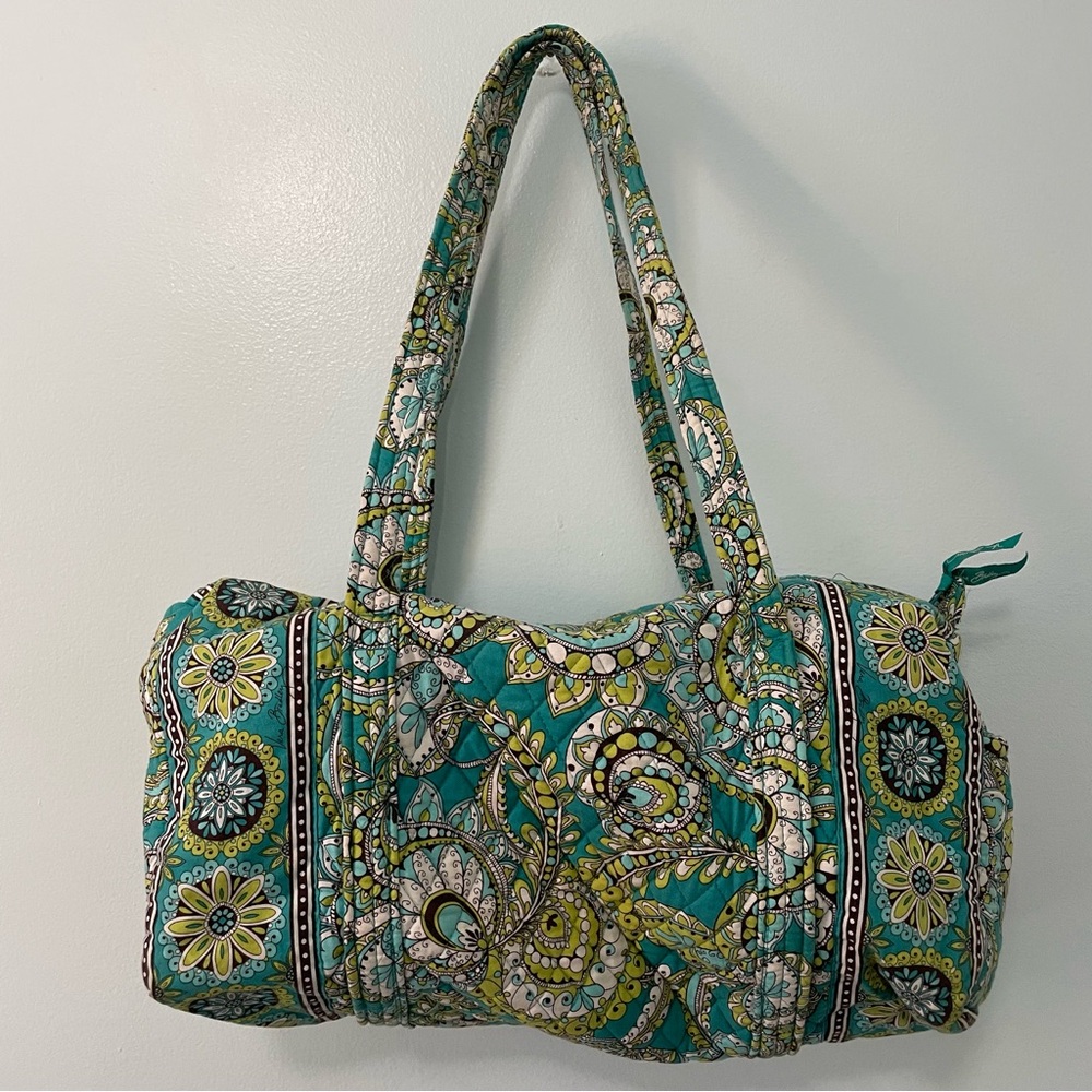Vera Bradley Weekender Travel Duffle Bag Turquoise Parsley - Picture 2 of 7
